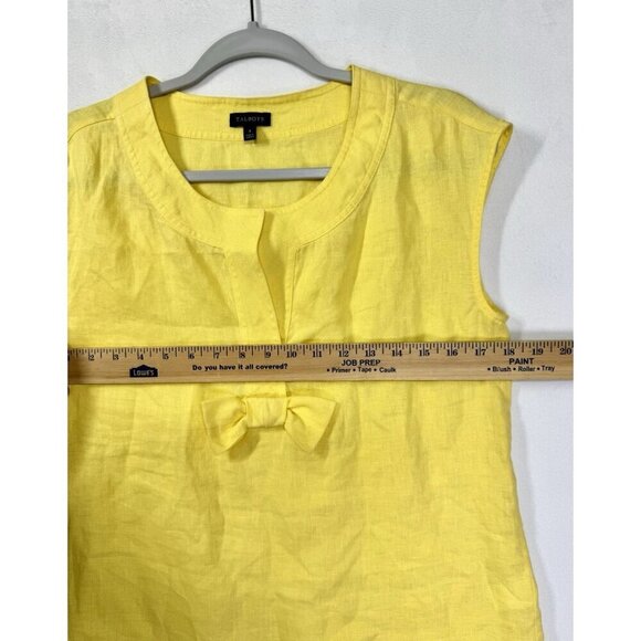 Talbots Sleeveless 100% Linen Top Size 4 Dandelion Yellow Bow Accent Split Neck - Picture 8 of 9